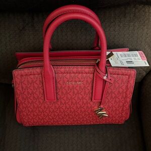 Michael Kors Red Logo MK Monogram Satchel
